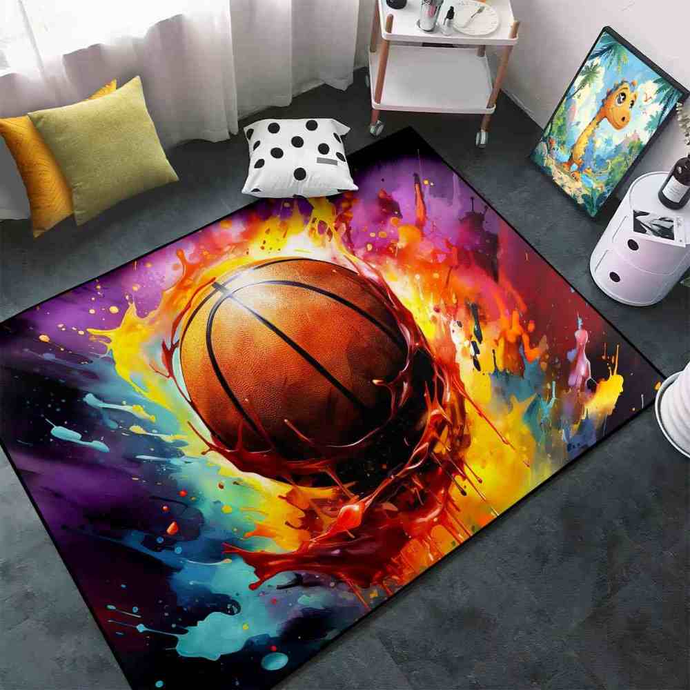 Colorful Paint Splash Basketball Area Rug Teen Room Decor | CozyLil
