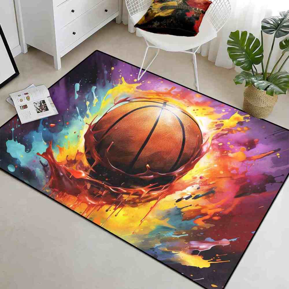 Colorful Paint Splash Basketball Area Rug Teen Room Decor | CozyLil