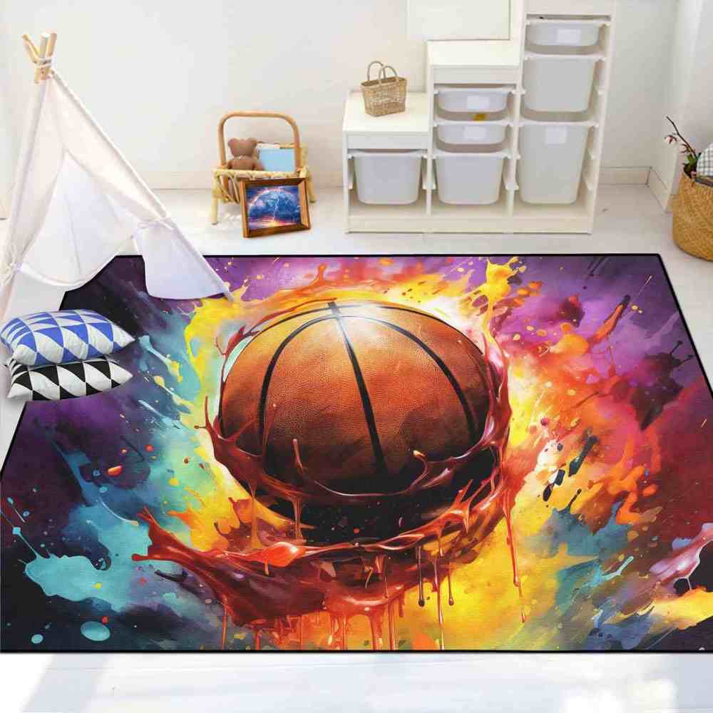 Colorful Paint Splash Basketball Area Rug Teen Room Decor | CozyLil