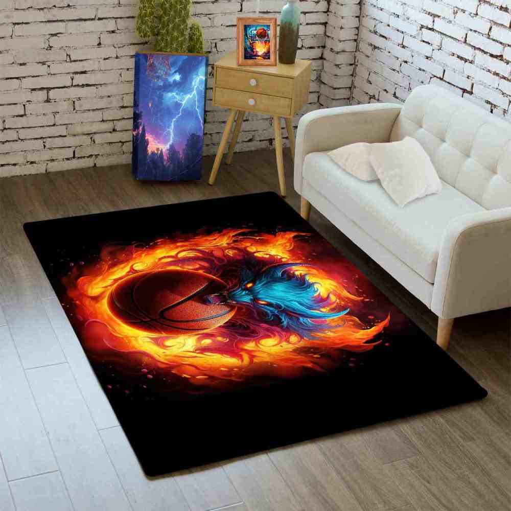 Flaming Blue Beast Basketball Area Rug Boys Bedroom | CozyLil