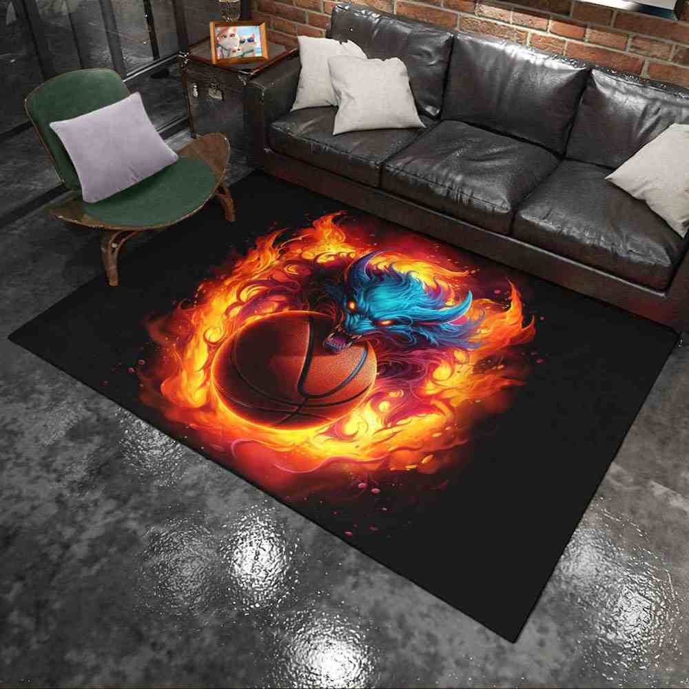 Flaming Blue Beast Basketball Area Rug Boys Bedroom | CozyLil