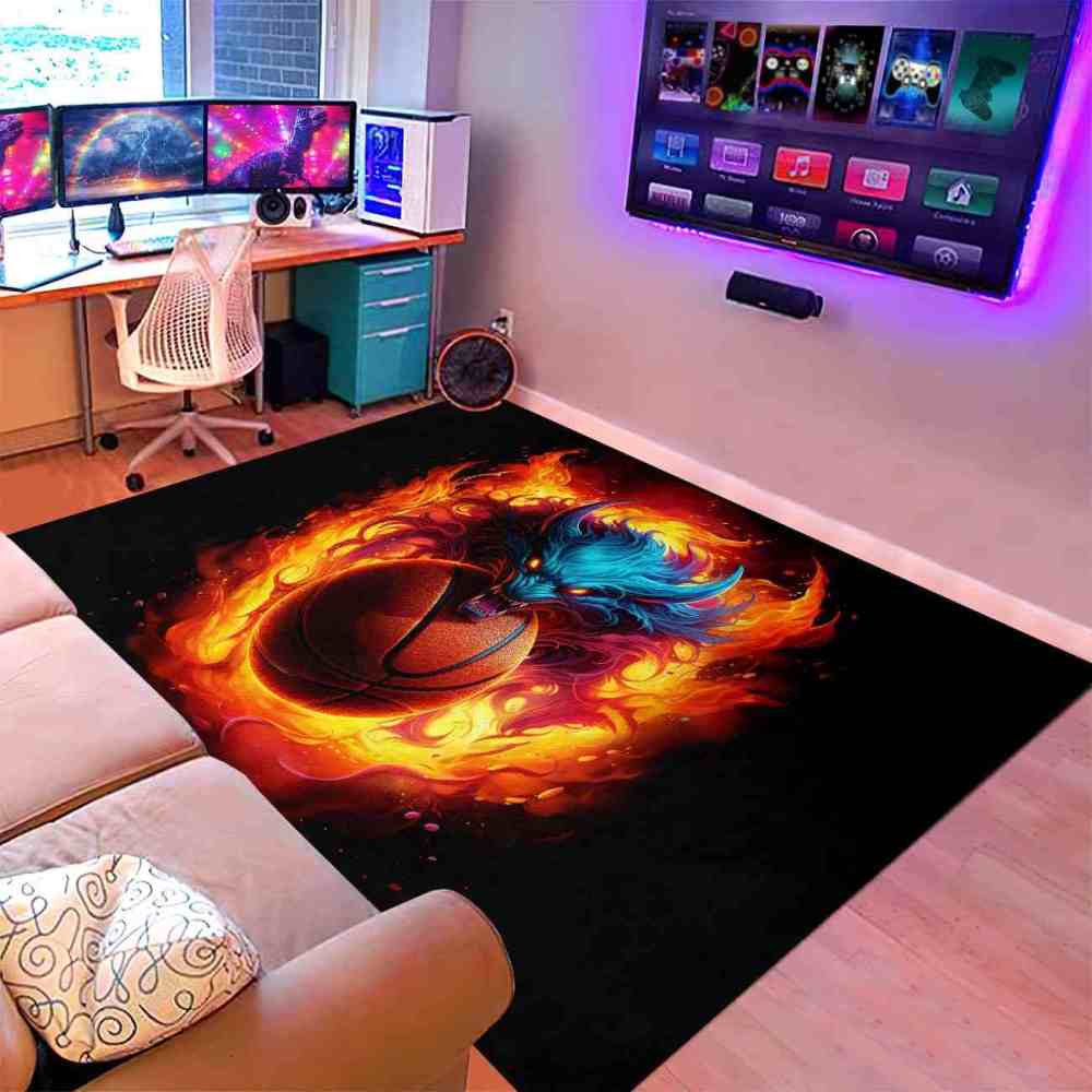 Flaming Blue Beast Basketball Area Rug Boys Bedroom | CozyLil