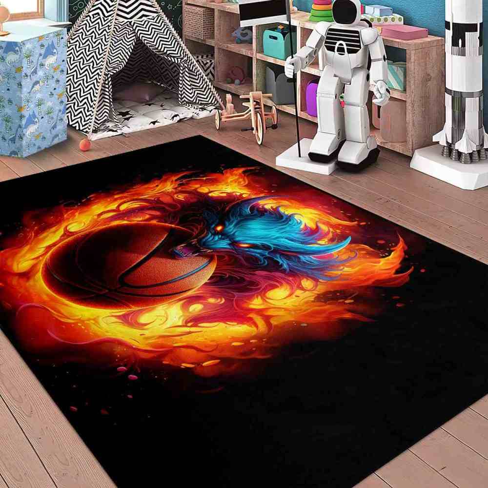 Flaming Blue Beast Basketball Area Rug Boys Bedroom | CozyLil
