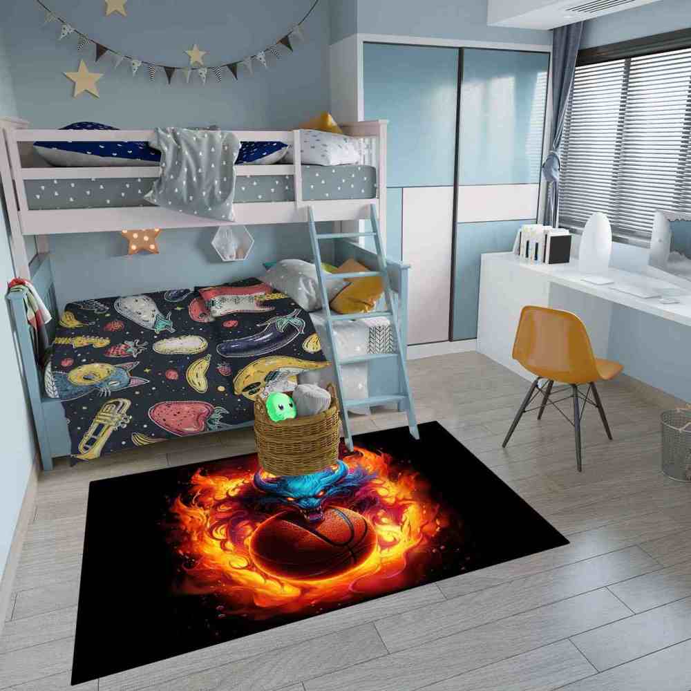 Flaming Blue Beast Basketball Area Rug Boys Bedroom | CozyLil