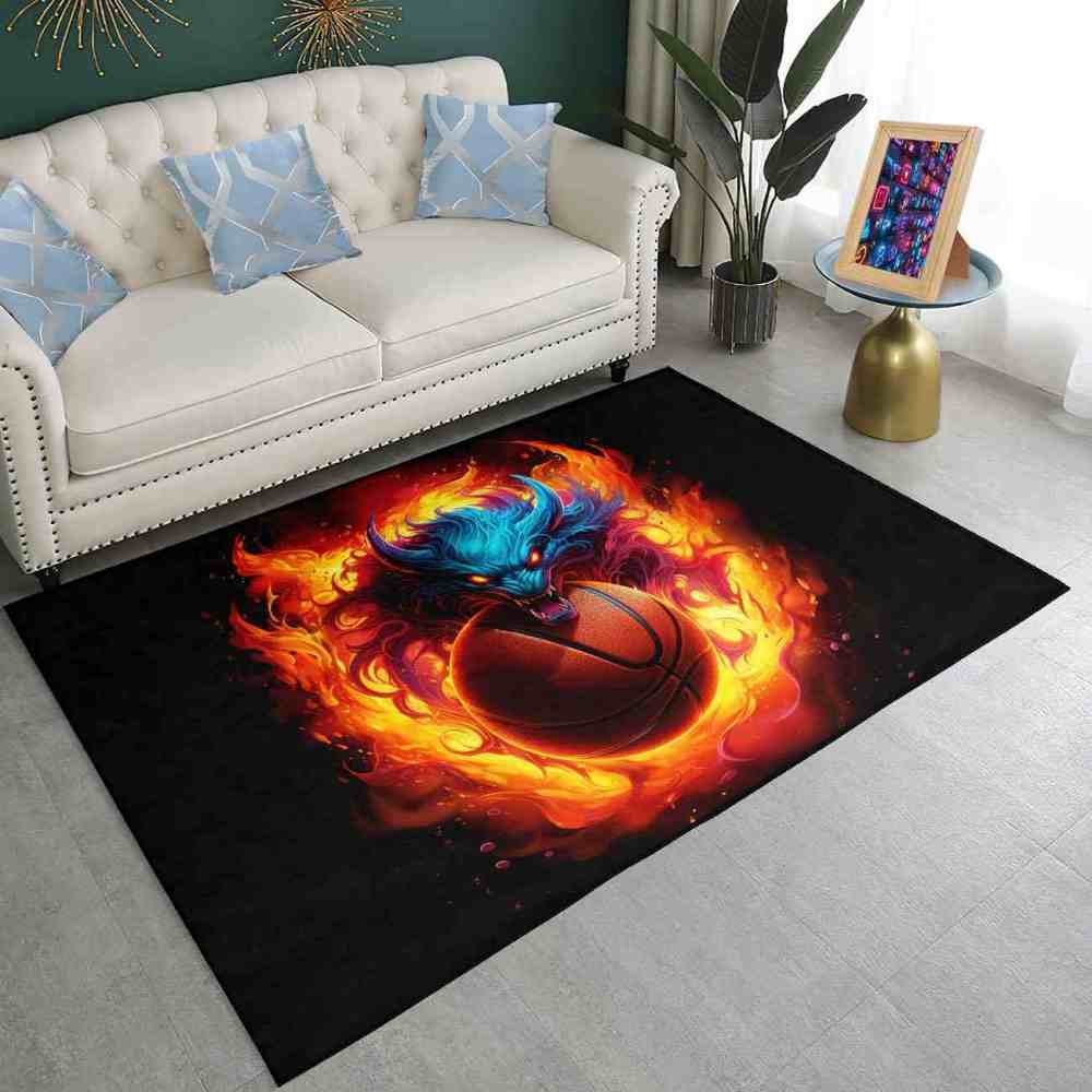 Flaming Blue Beast Basketball Area Rug Boys Bedroom | CozyLil