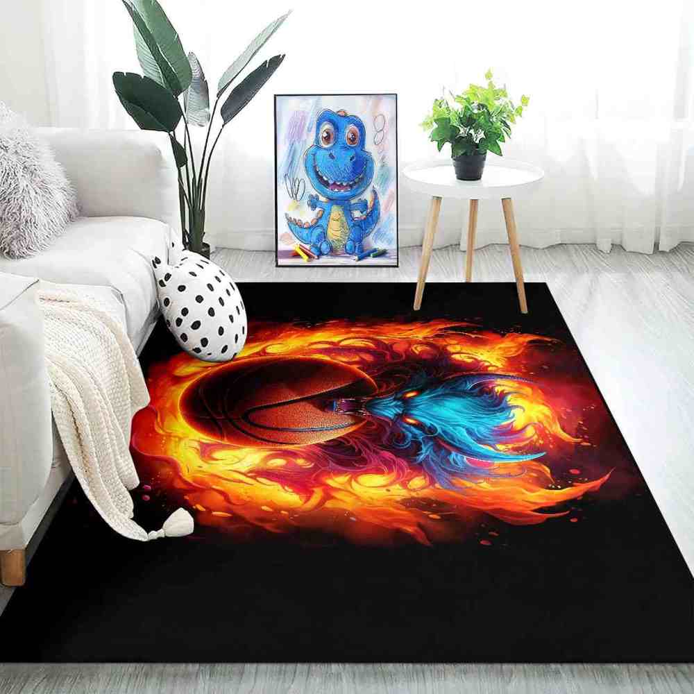 Flaming Blue Beast Basketball Area Rug Boys Bedroom | CozyLil