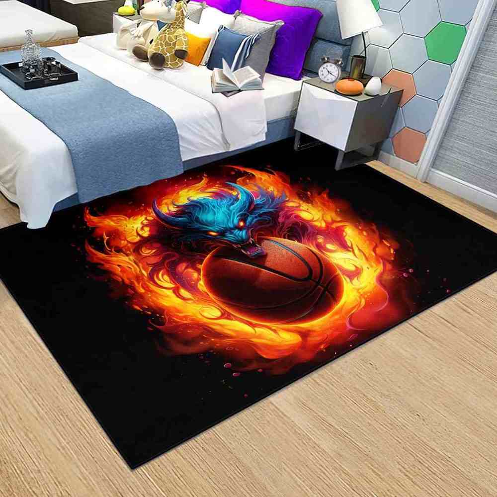 Flaming Blue Beast Basketball Area Rug Boys Bedroom | CozyLil