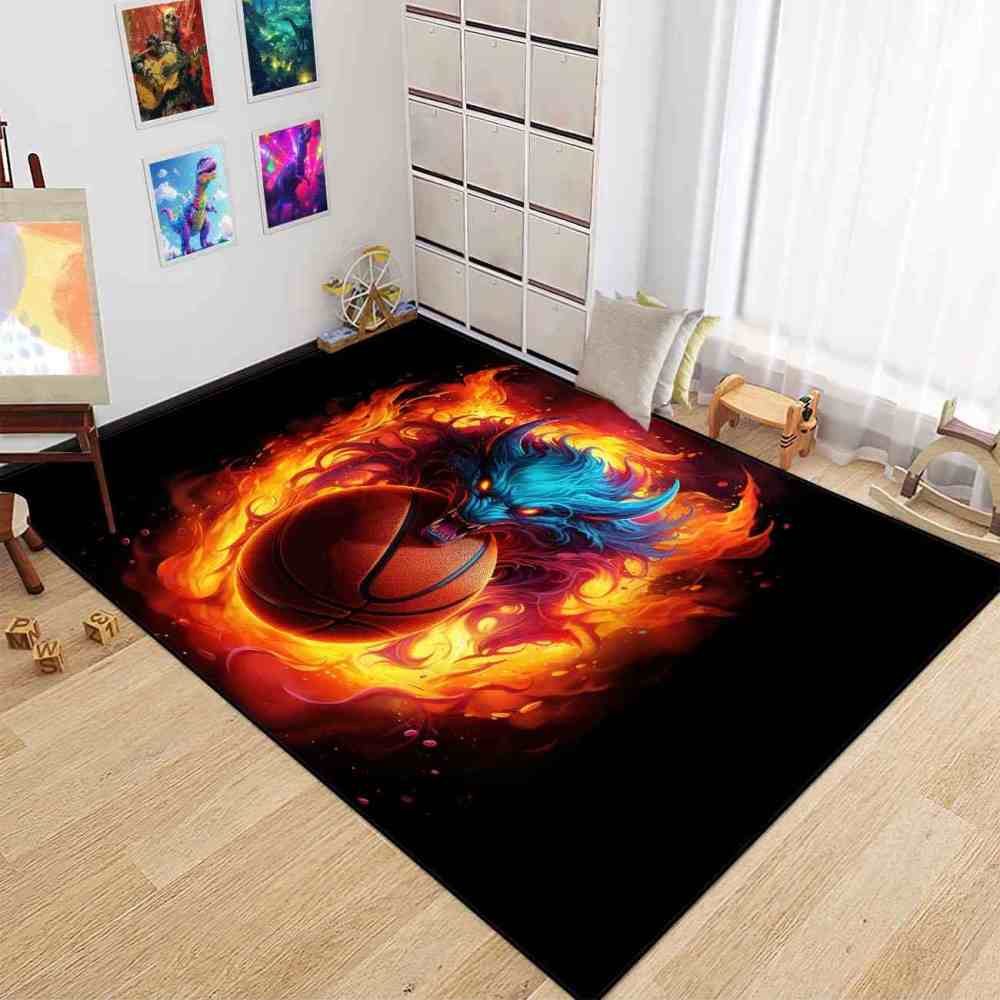 Flaming Blue Beast Basketball Area Rug Boys Bedroom | CozyLil