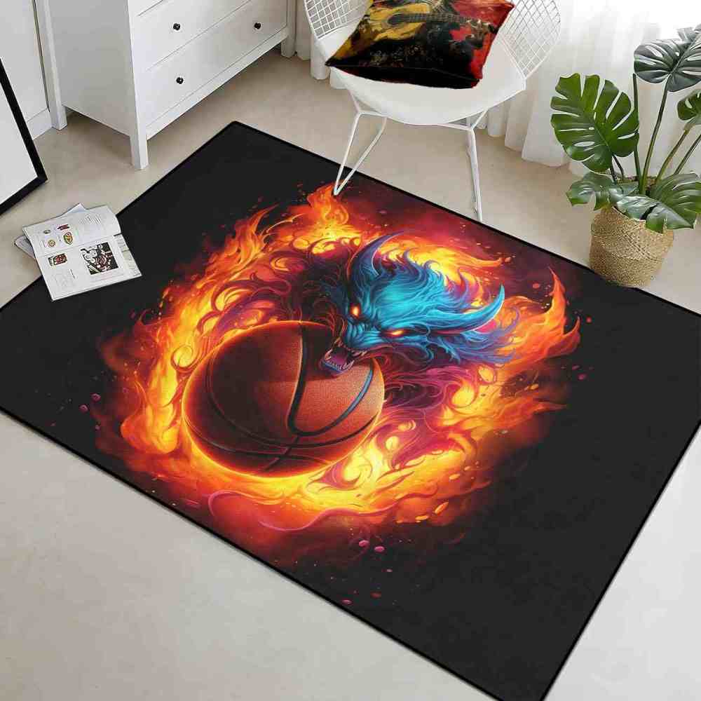 Flaming Blue Beast Basketball Area Rug Boys Bedroom | CozyLil
