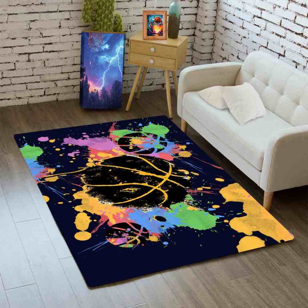 Splatter Art Basketball Area Rug Teen Boys Bedroom | CozyLil