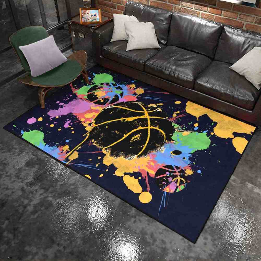 Splatter Art Basketball Area Rug Teen Boys Bedroom | CozyLil