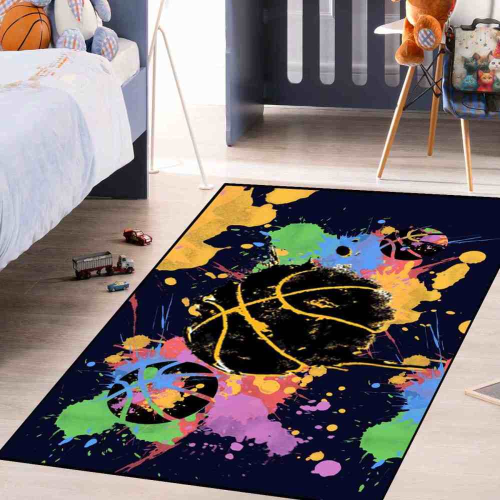 Splatter Art Basketball Area Rug Teen Boys Bedroom | CozyLil