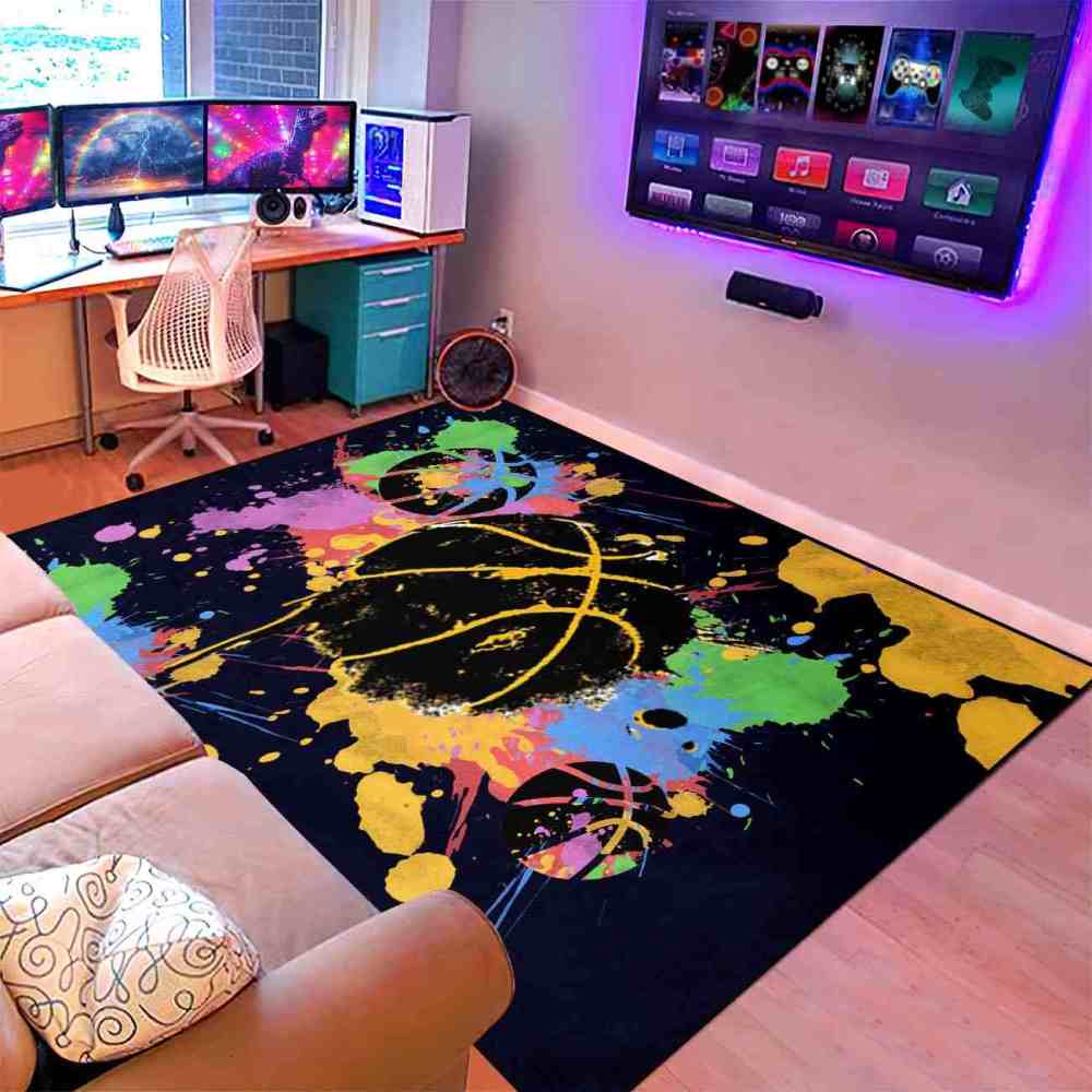 Splatter Art Basketball Area Rug Teen Boys Bedroom | CozyLil