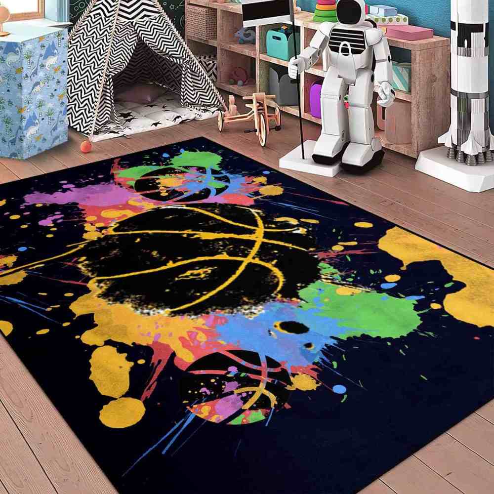 Splatter Art Basketball Area Rug Teen Boys Bedroom | CozyLil