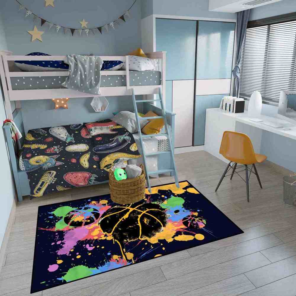 Splatter Art Basketball Area Rug Teen Boys Bedroom | CozyLil
