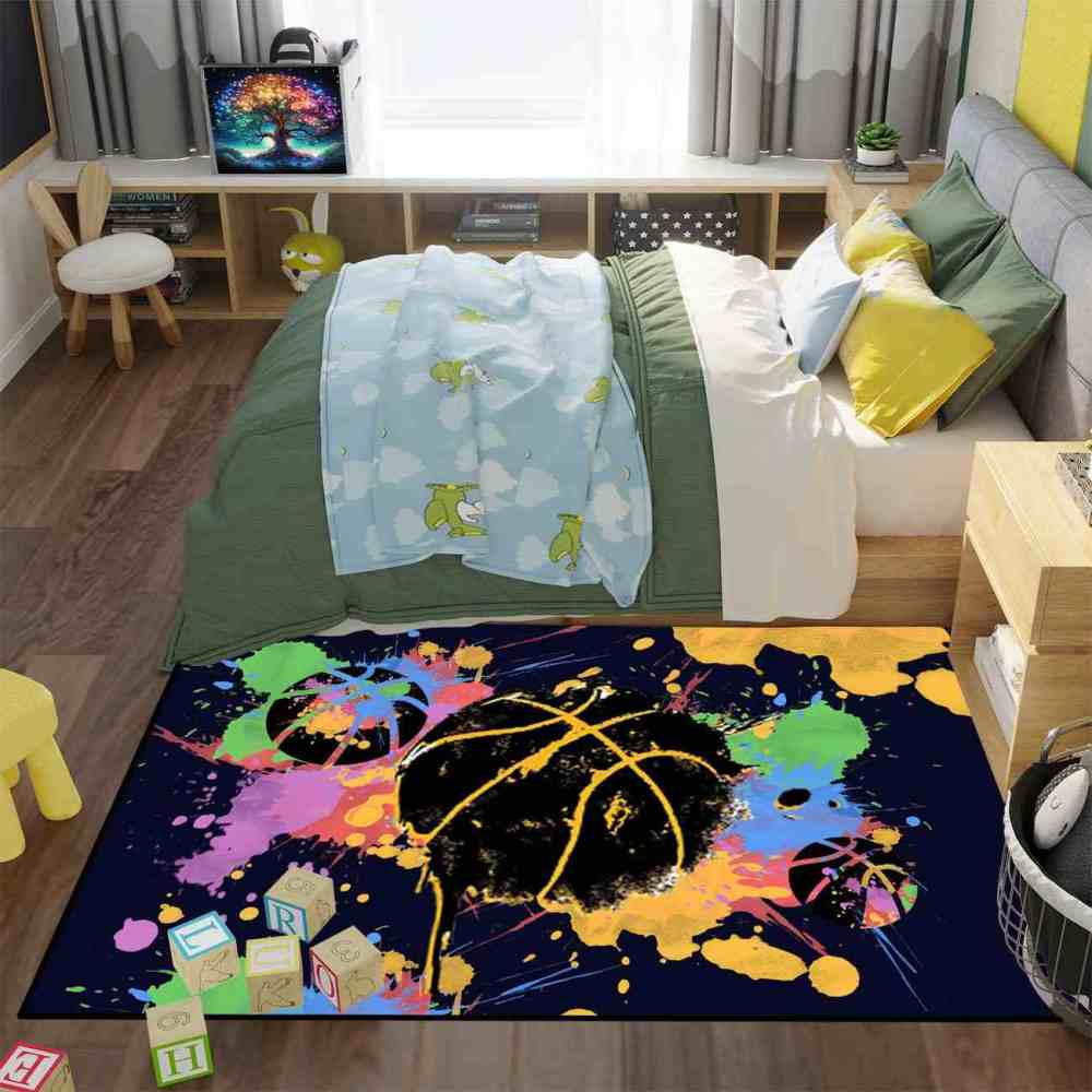 Splatter Art Basketball Area Rug Teen Boys Bedroom | CozyLil
