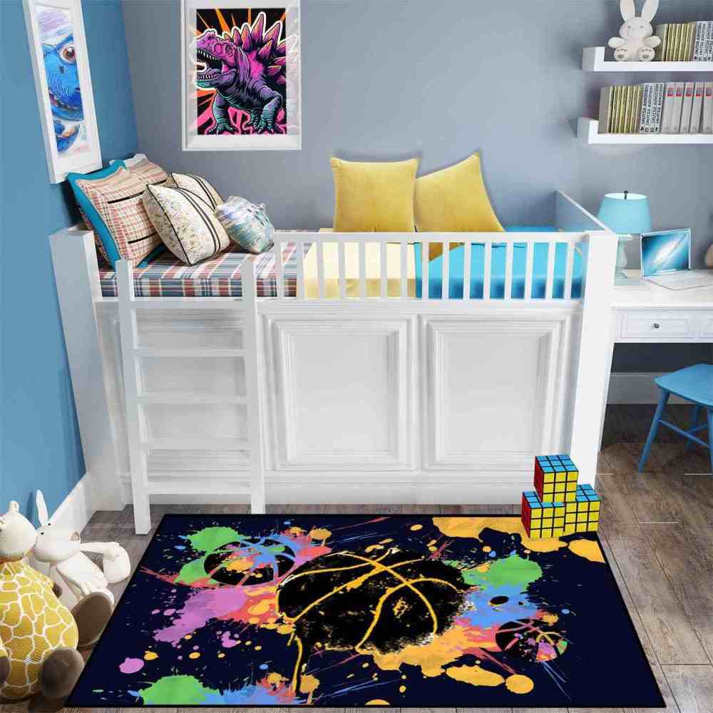 Splatter Art Basketball Area Rug Teen Boys Bedroom | CozyLil