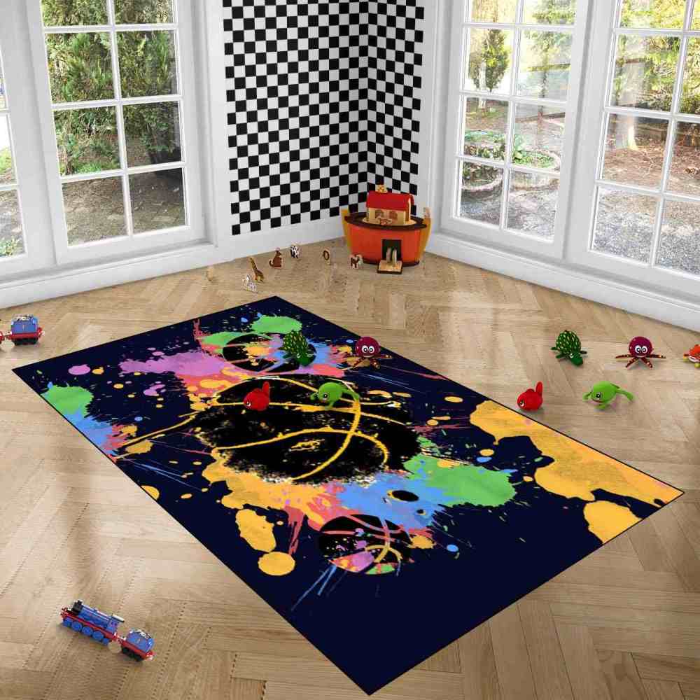 Splatter Art Basketball Area Rug Teen Boys Bedroom | CozyLil