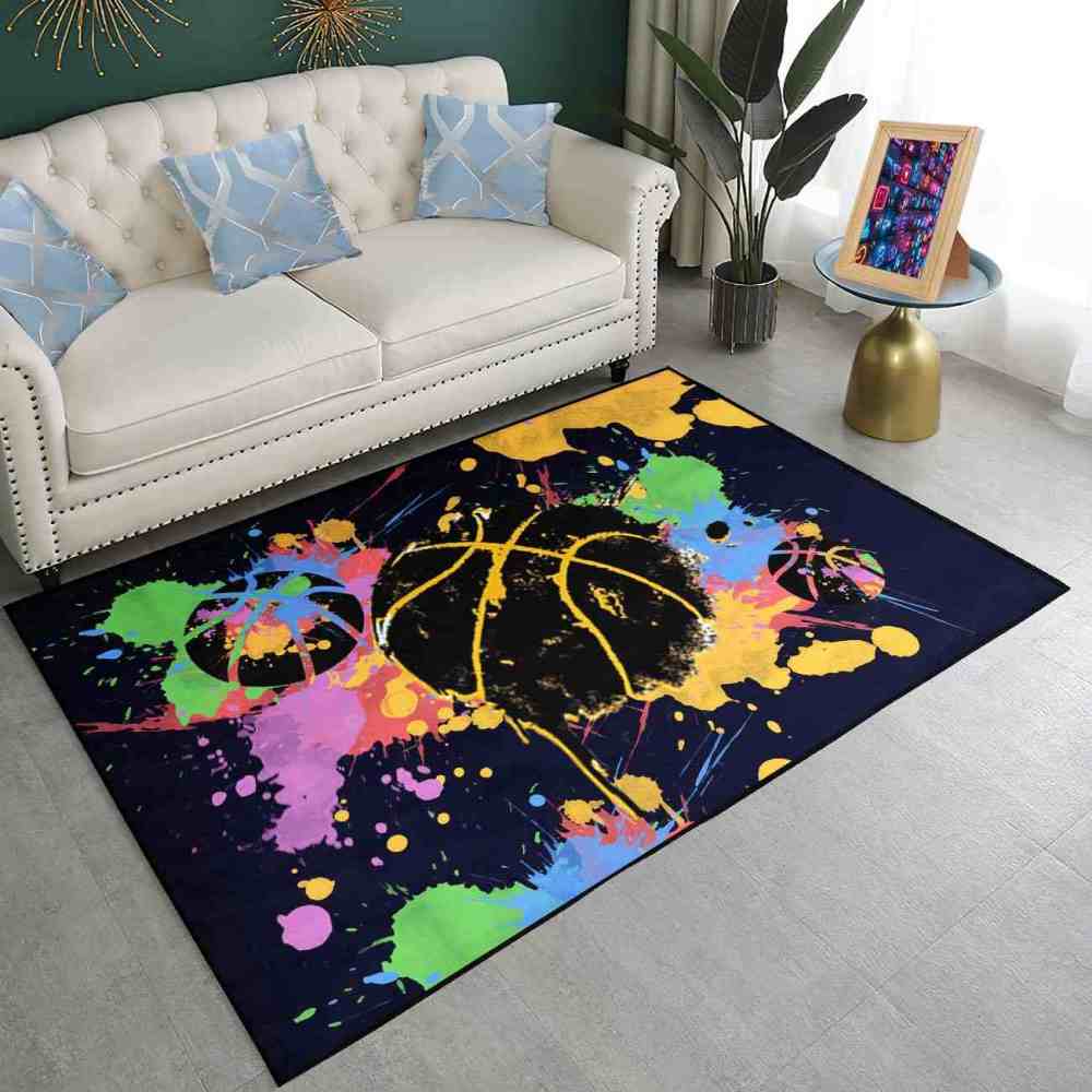Splatter Art Basketball Area Rug Teen Boys Bedroom | CozyLil