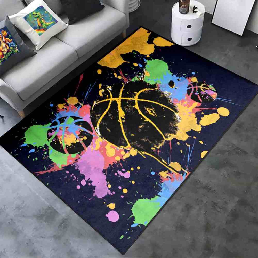Splatter Art Basketball Area Rug Teen Boys Bedroom | CozyLil