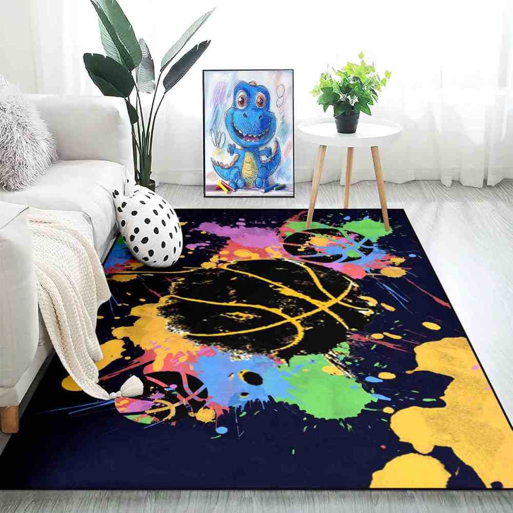Splatter Art Basketball Area Rug Teen Boys Bedroom | CozyLil