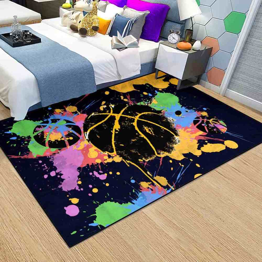 Splatter Art Basketball Area Rug Teen Boys Bedroom | CozyLil