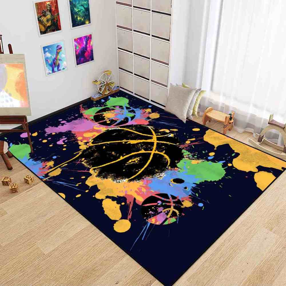 Splatter Art Basketball Area Rug Teen Boys Bedroom | CozyLil