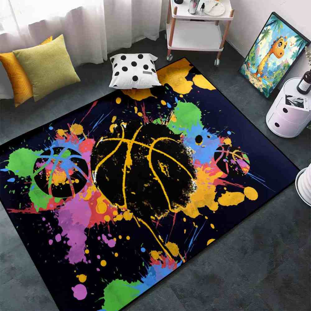 Splatter Art Basketball Area Rug Teen Boys Bedroom | CozyLil