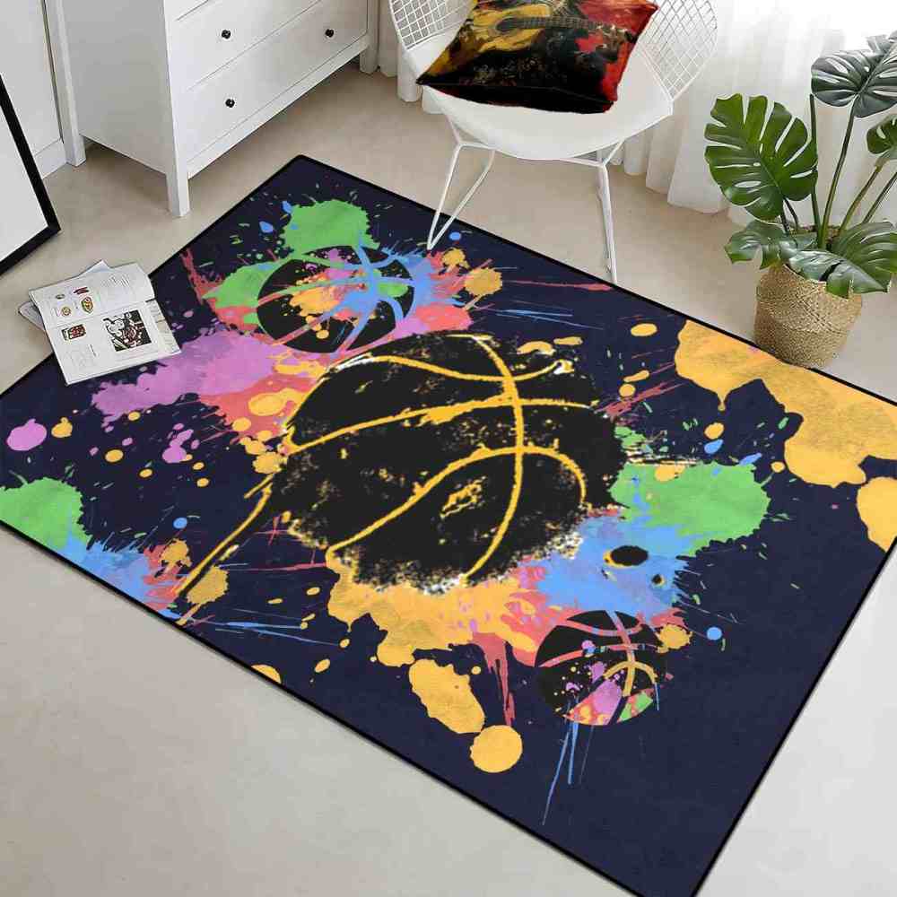 Splatter Art Basketball Area Rug Teen Boys Bedroom | CozyLil
