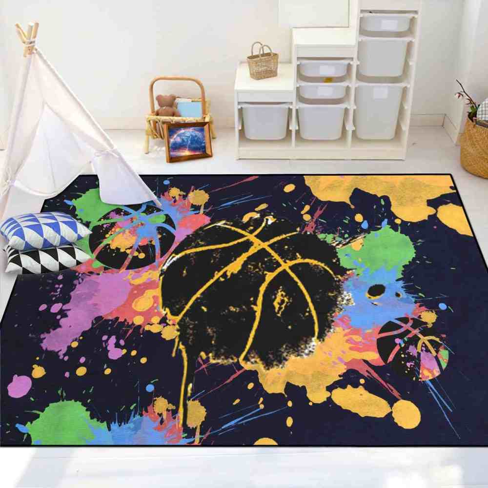 Splatter Art Basketball Area Rug Teen Boys Bedroom | CozyLil