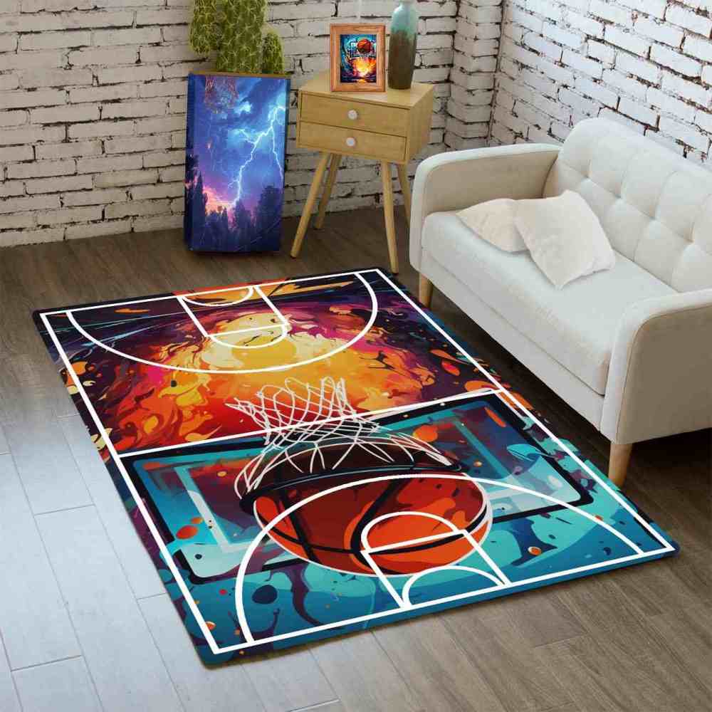 Abstract Basketball Court Hoop Area Rug Teen Room | CozyLil