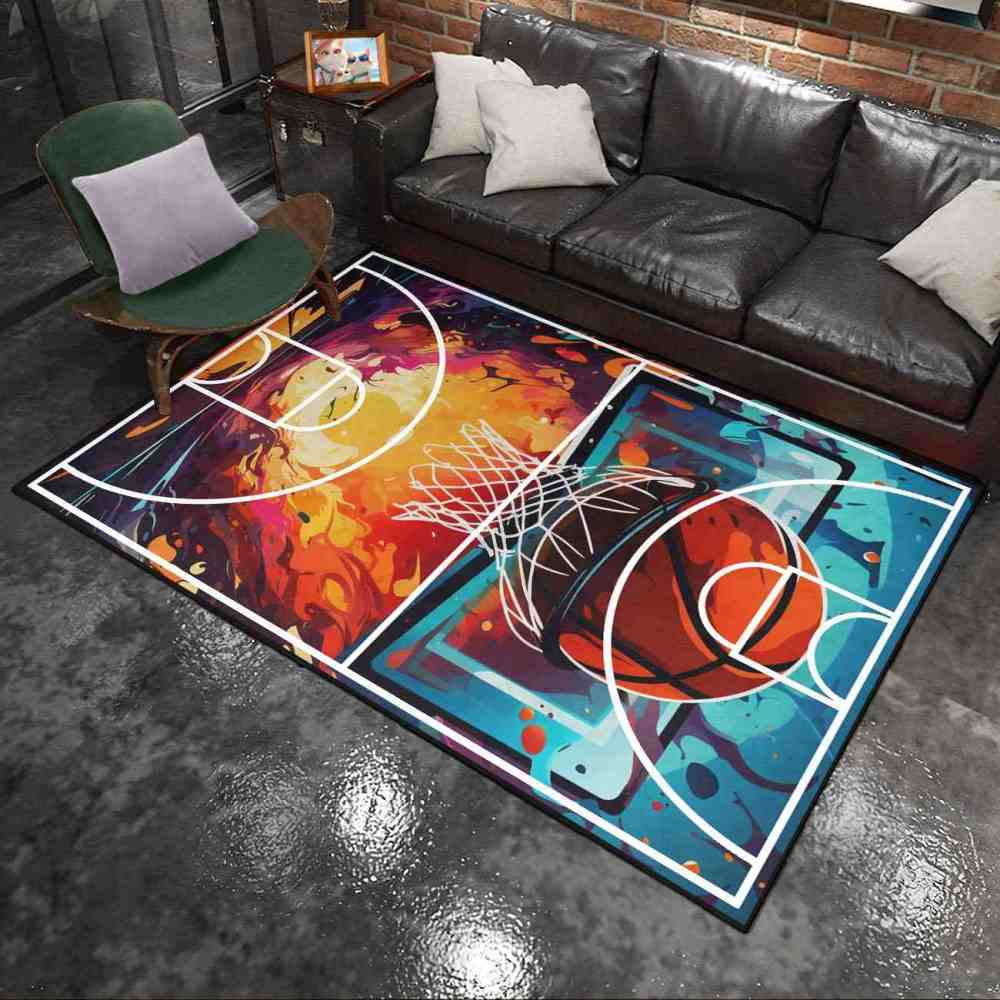 Abstract Basketball Court Hoop Area Rug Teen Room | CozyLil