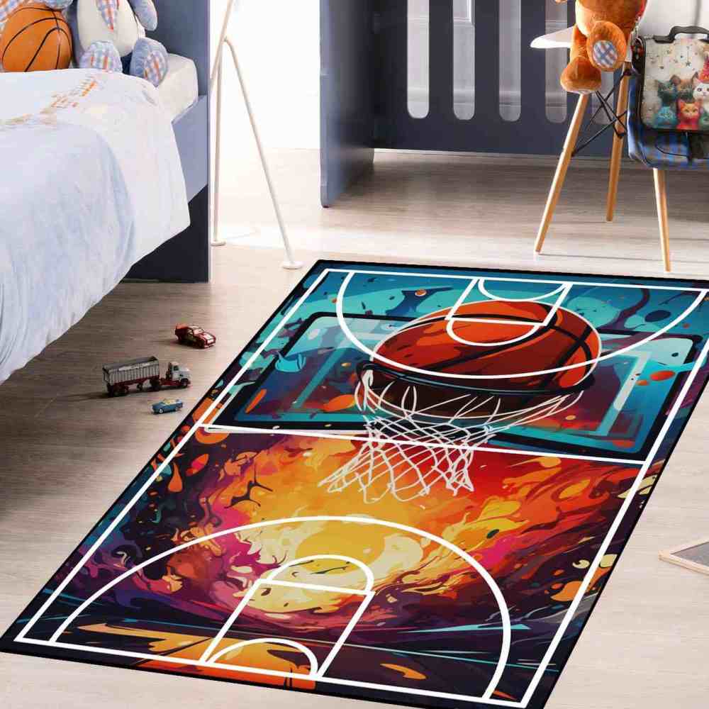 Abstract Basketball Court Hoop Area Rug Teen Room | CozyLil