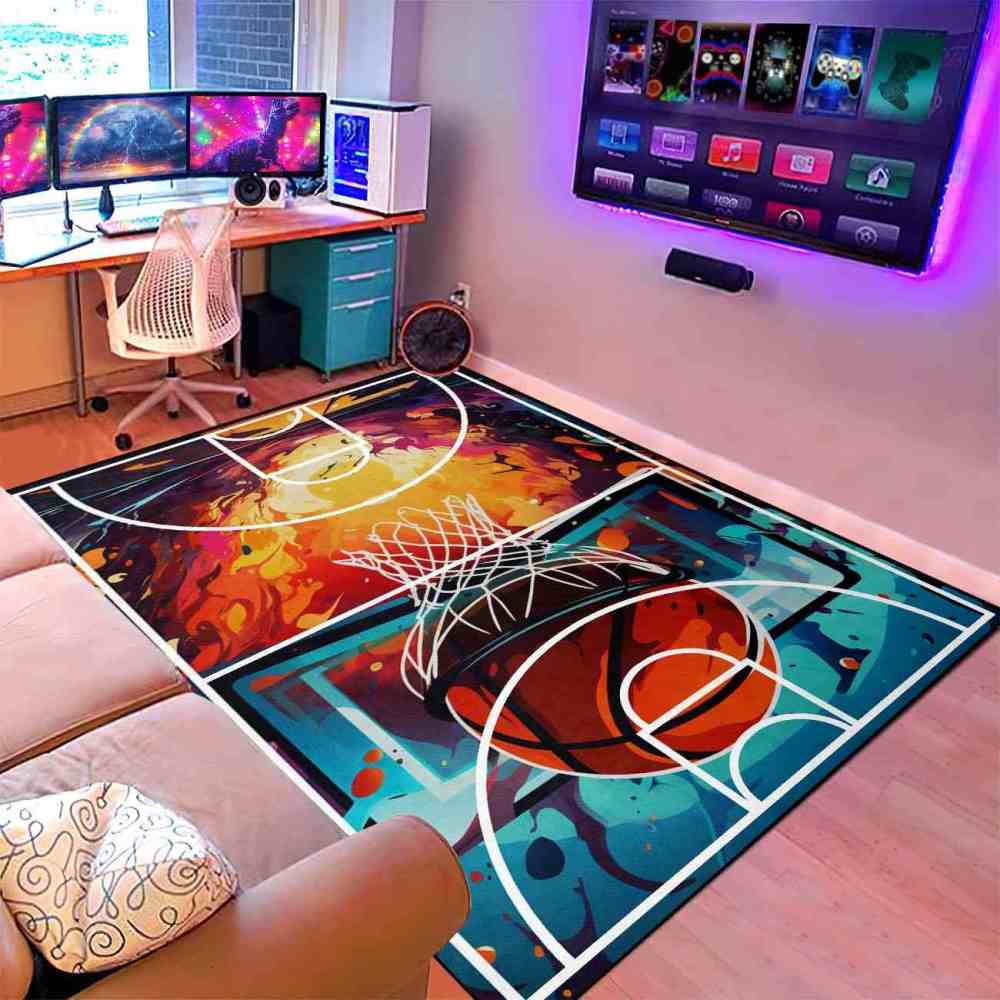 Abstract Basketball Court Hoop Area Rug Teen Room | CozyLil