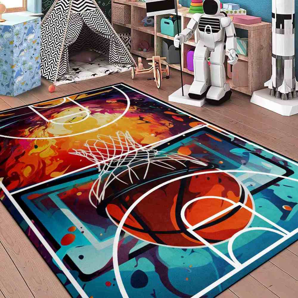 Abstract Basketball Court Hoop Area Rug Teen Room | CozyLil