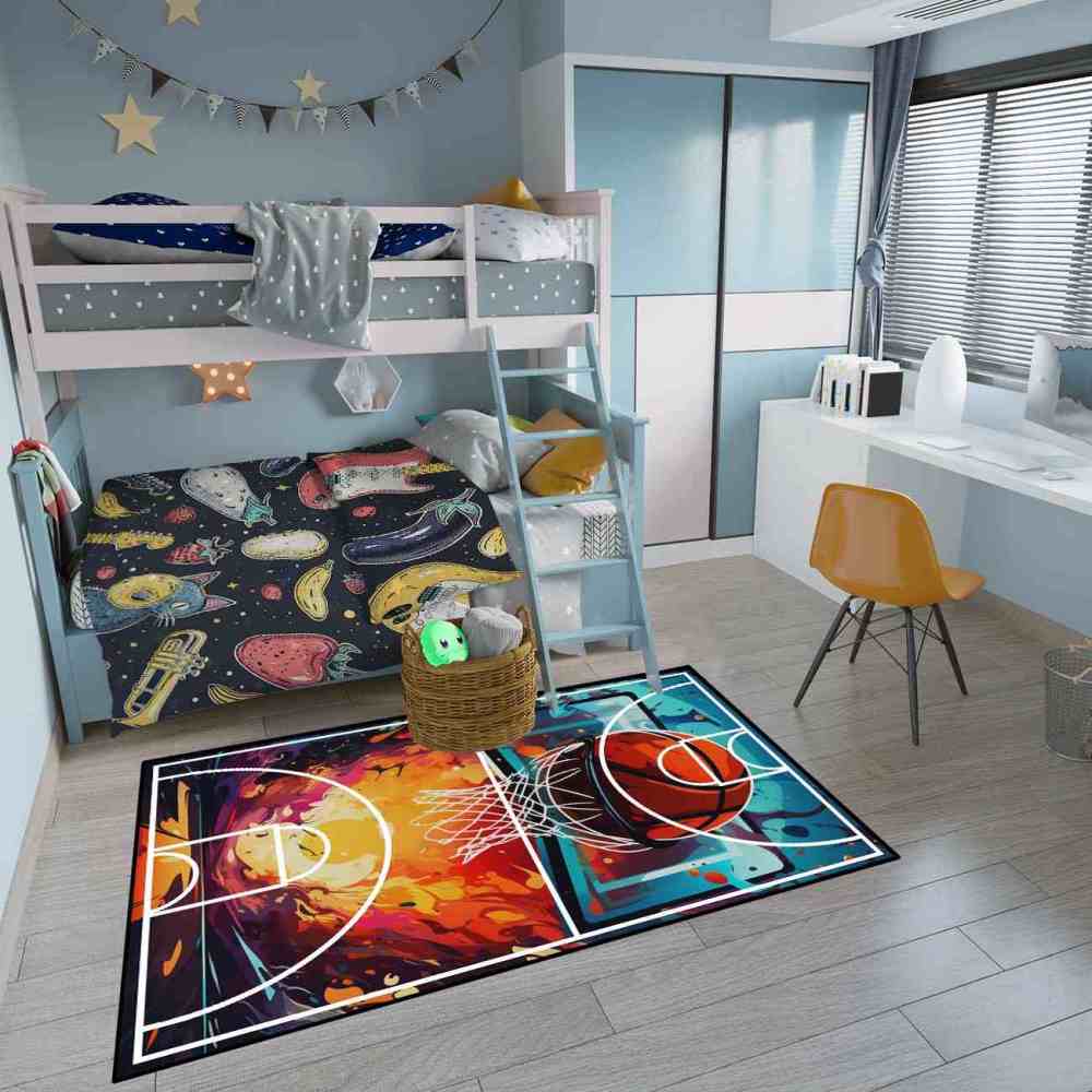 Abstract Basketball Court Hoop Area Rug Teen Room | CozyLil