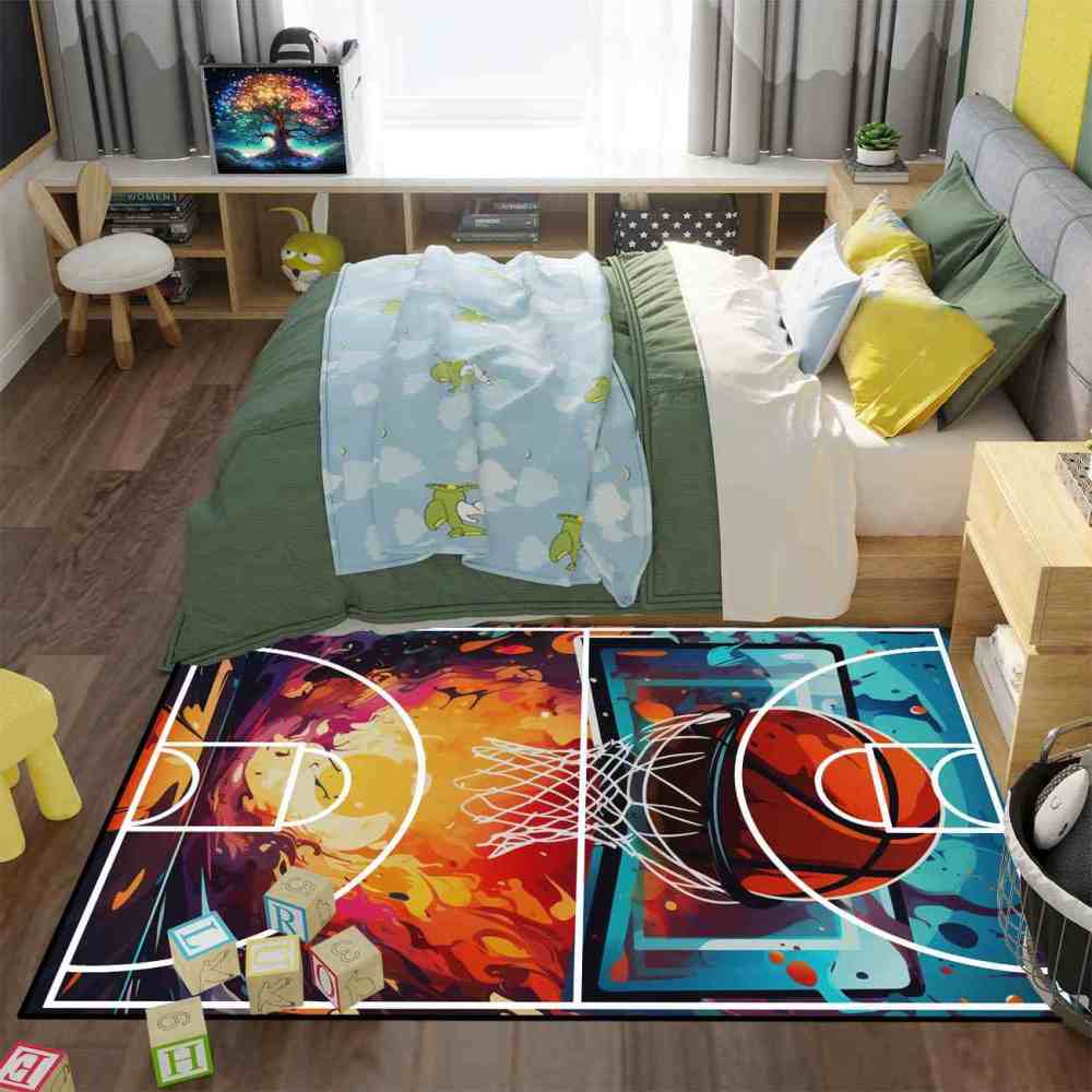 Abstract Basketball Court Hoop Area Rug Teen Room | CozyLil