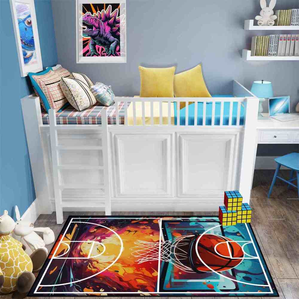 Abstract Basketball Court Hoop Area Rug Teen Room | CozyLil