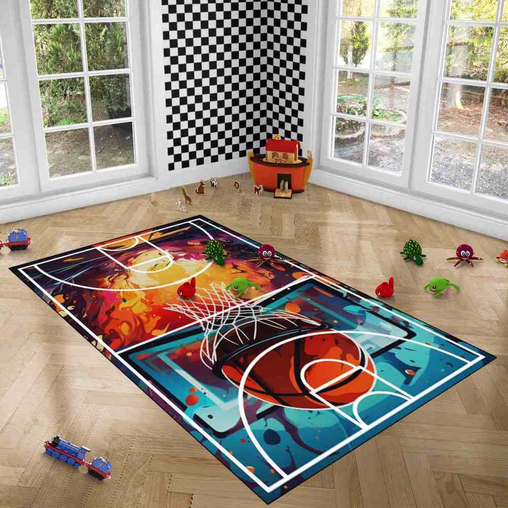 Abstract Basketball Court Hoop Area Rug Teen Room | CozyLil