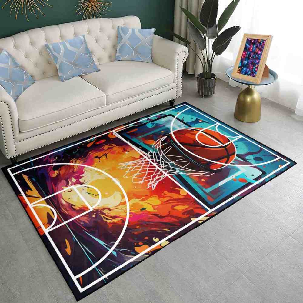 Abstract Basketball Court Hoop Area Rug Teen Room | CozyLil