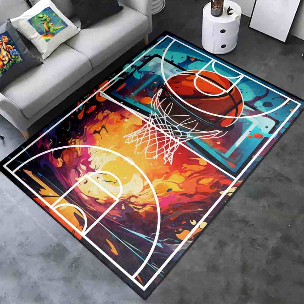 Abstract Basketball Court Hoop Area Rug Teen Room | CozyLil