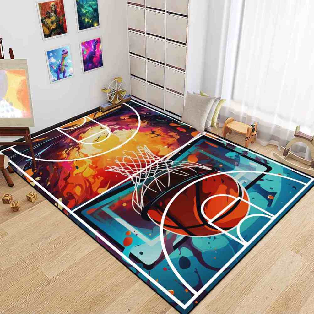 Abstract Basketball Court Hoop Area Rug Teen Room | CozyLil