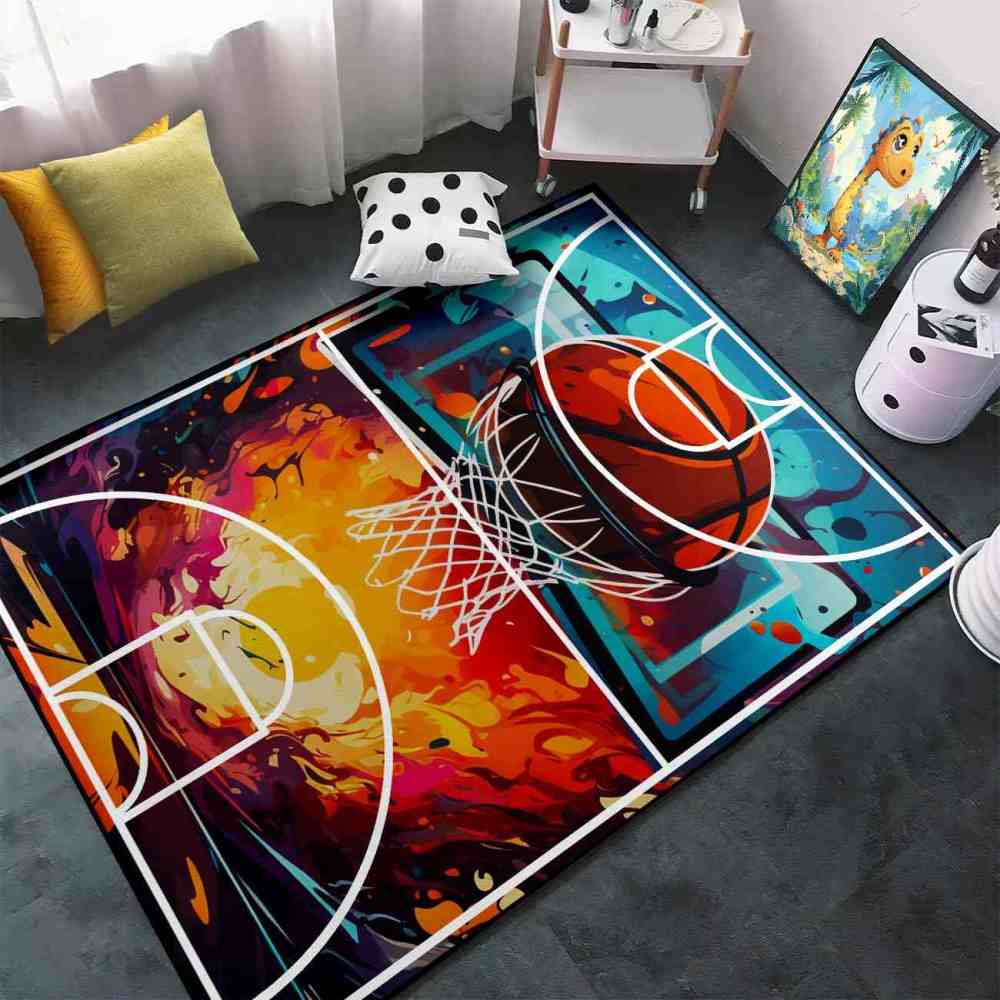 Abstract Basketball Court Hoop Area Rug Teen Room | CozyLil