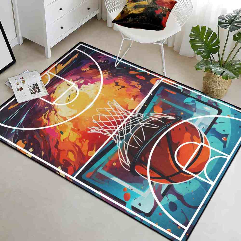 Abstract Basketball Court Hoop Area Rug Teen Room | CozyLil