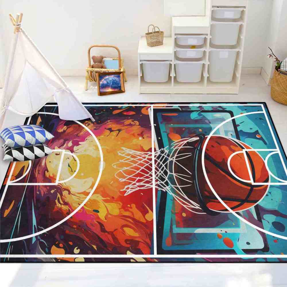 Abstract Basketball Court Hoop Area Rug Teen Room | CozyLil