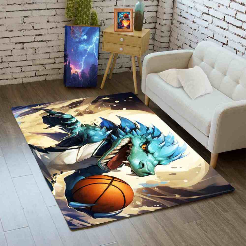 Blue Dinosaur Basketball Player Kids Playroom Rug | CozyLil