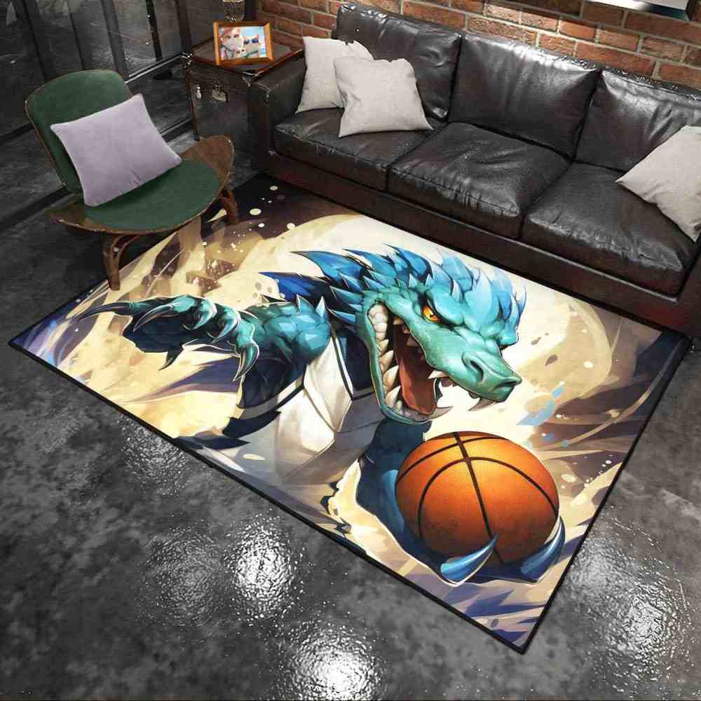 Blue Dinosaur Basketball Player Kids Playroom Rug | CozyLil