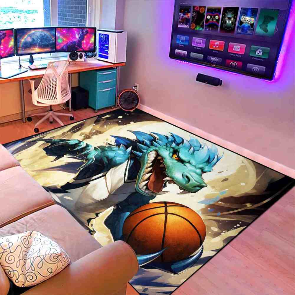Blue Dinosaur Basketball Player Kids Playroom Rug | CozyLil