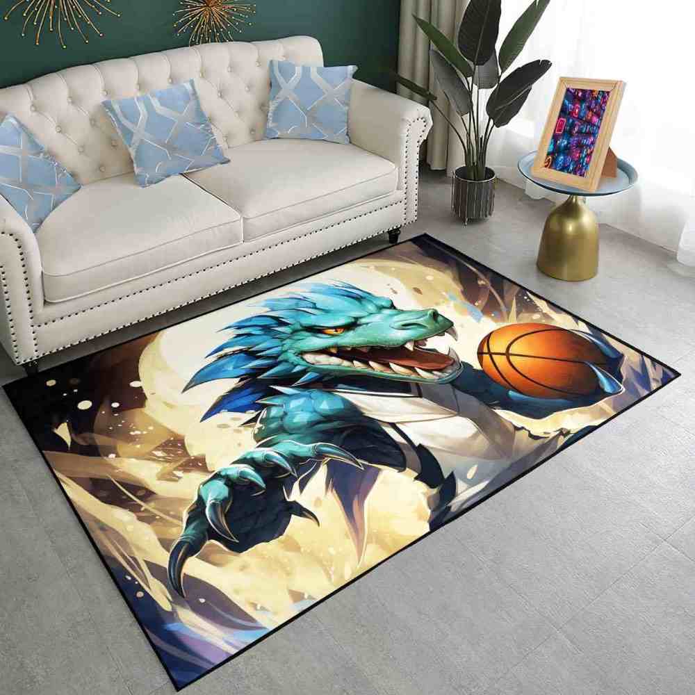 Blue Dinosaur Basketball Player Kids Playroom Rug | CozyLil