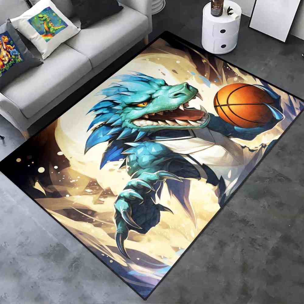 Blue Dinosaur Basketball Player Kids Playroom Rug | CozyLil